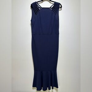 Pretty Garden | Classy Navy Midi Dress | Mermaid Hem | Cocktail & Event Ready